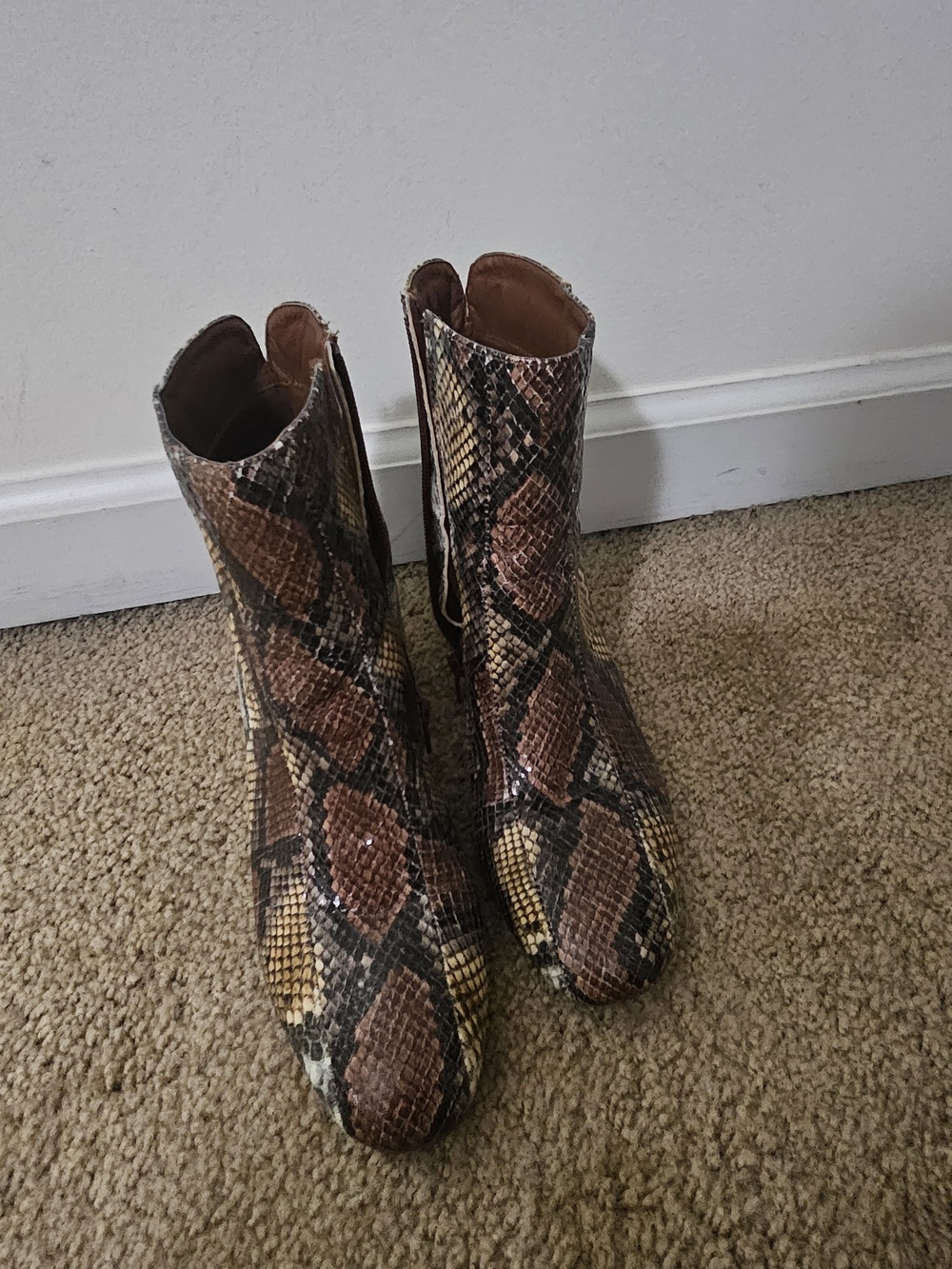 Chinese Laundry Brown and Black Snake-Print Ankle Booties